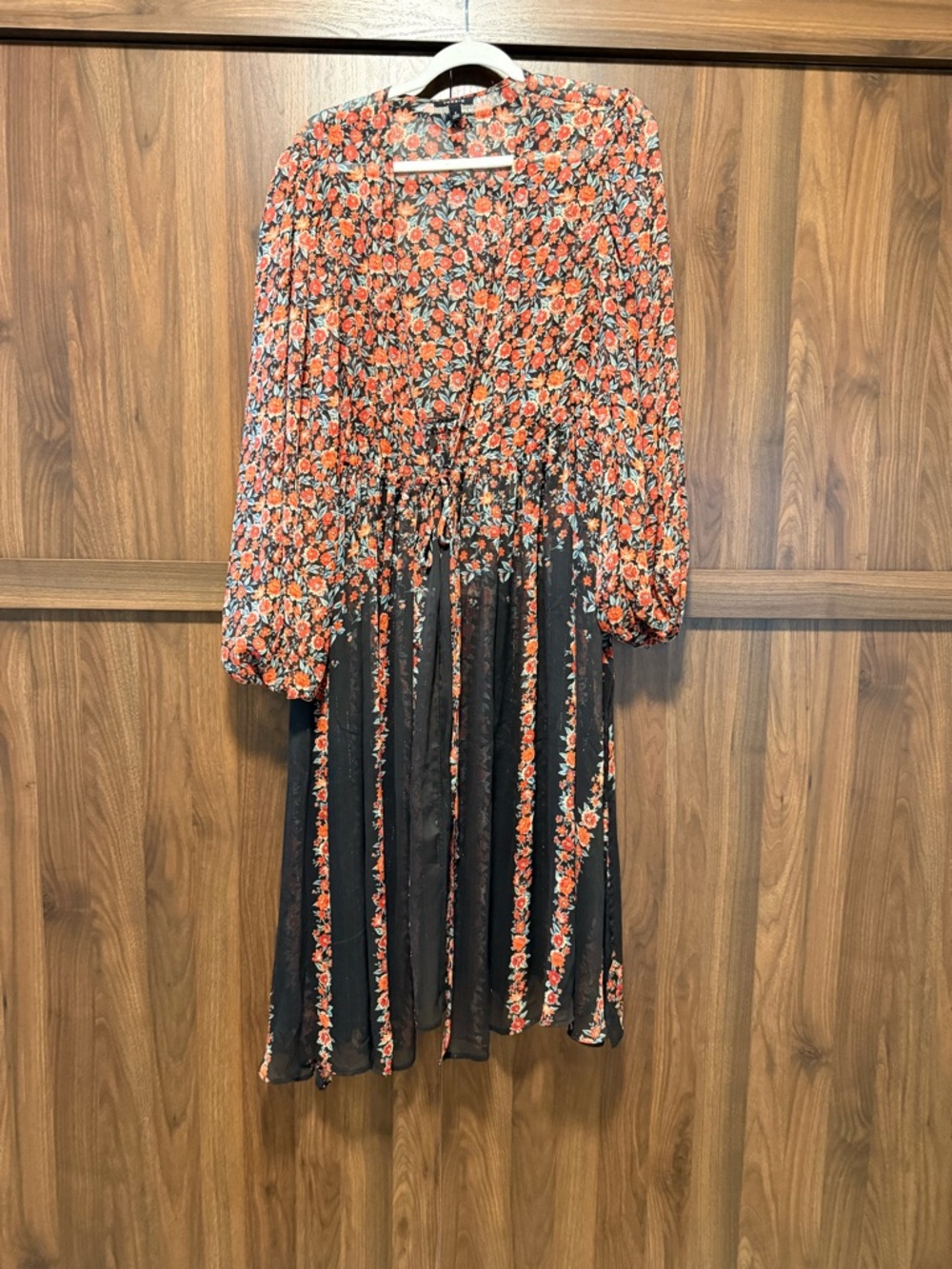 Torrid Floral Black & Coral Maxi Kimono, Size 2